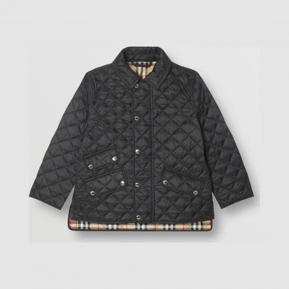 博百利/Burberry 童装 轻便菱形绗缝外套 (黑色)  80118471