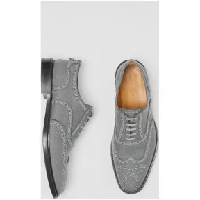 博百利/Burberry 男士 刺绣羊毛布洛克鞋 (浅灰色)  80123321