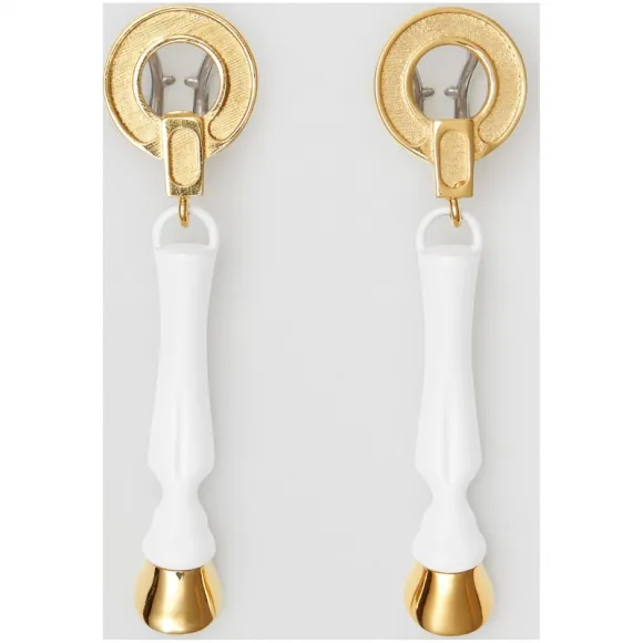 博百利/Burberry 女士 树脂拼镀金蹄型吊坠耳环 (钯金色 / 浅金色) 80128511