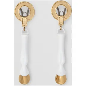 博百利/Burberry 女士 树脂拼镀金蹄型吊坠耳环 (白色 / 浅金色) 80128571