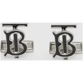 博百利/Burberry 男士 专属标识图案珐琅拼镀钯金袖扣 (钯金色 / 黑色) - 男士  80131651