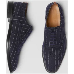 博百利/Burberry 男士 细条纹羊毛布洛克鞋 (深海军蓝)  80131771