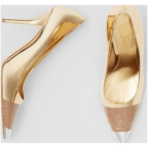 博百利/Burberry 女士 带饰反光皮革高跟鞋 (金色 / 银色) 80133691