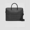 博百利/Burberry 大号 London 格纹拼皮革公文包 (深炭灰) - 男士  80139861