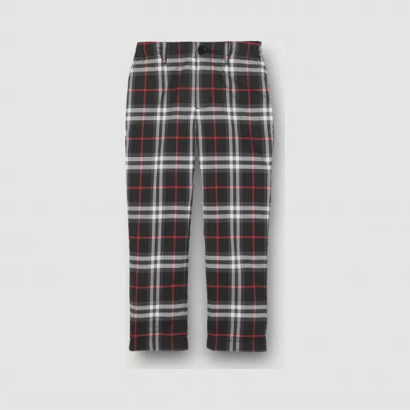 博百利/Burberry 童装 Vintage 格纹棉质量裁长裤 (黑色) 80140341