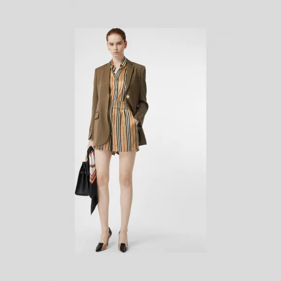 博百利/Burberry 女士 标志性条纹丝质短裤 (典藏米色)  80142861