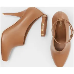 博百利/Burberry 女士 皮革鱼口高跟鞋 (琥珀棕) 80145721