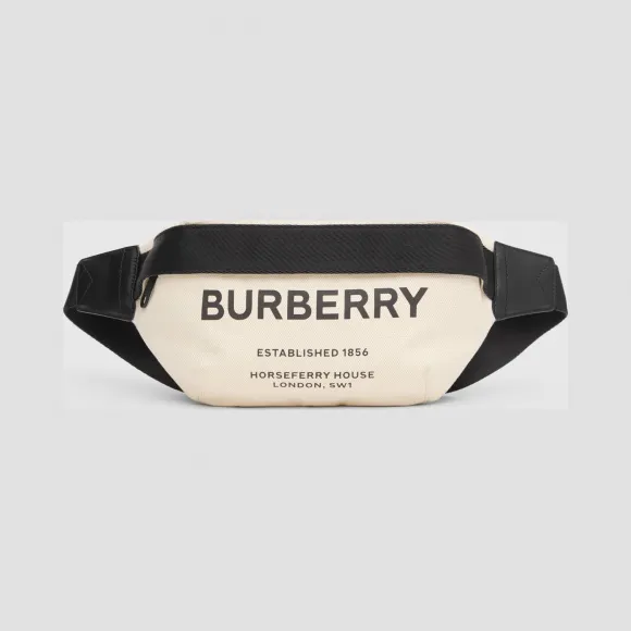 博百利/Burberry 男士 中号 Horseferry 印花棉质帆布腰包 (自然色 / 黑色)  80146411