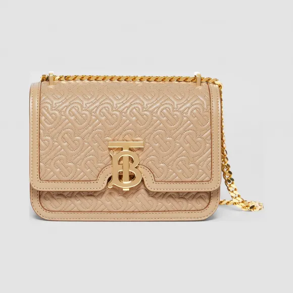 博百利/Burberry 女士 TB 小号专属标识绗缝羔羊皮锁扣包 (蜜色) 80149221