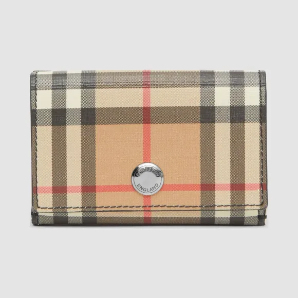 博百利/Burberry 女士 小号 Vintage 格纹环保帆布折叠钱夹 (黑色) 80151291