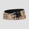 博百利/Burberry 男士 Vintage 格纹环保帆布拼皮革腰带 (典藏米色) 80156111