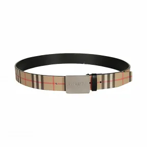 博百利/Burberry 男士 Vintage 格纹饰牌搭扣环保帆布腰带 (典藏米色) 80156121