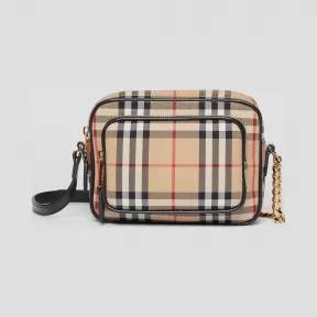 博百利/Burberry 男士 Vintage 格纹棉质相机包 (典藏米色)  80159461