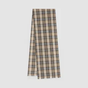博百利/Burberry 女士 Vintage 格纹轻盈丝毛混纺围巾 (浅蜜色)  80164251