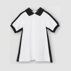 博百利/Burberry 童装 压花徽标棉质珠地网眼布 Polo 衫式连衣裙 (白色) 80168201