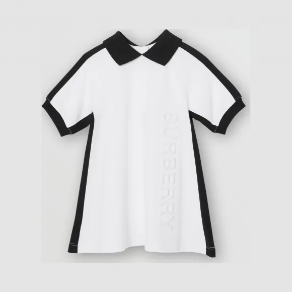 博百利/Burberry 童装 压花徽标棉质珠地网眼布 Polo 衫式连衣裙 (白色) 80168201