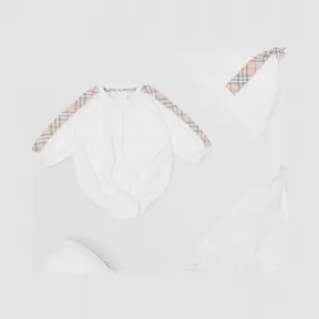博百利/Burberry 童装 格纹装饰棉质三件套婴儿礼品套装 (白色) 80168511