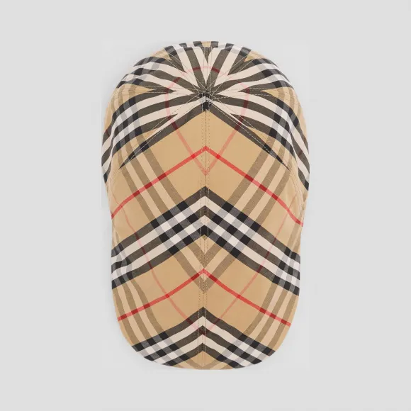 博百利/Burberry 女士 Vintage 格纹棉质平顶帽 (典藏米色)  80168891