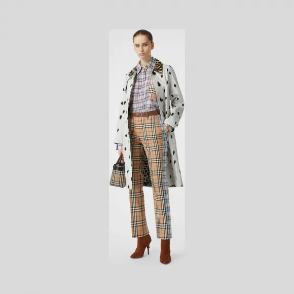 博百利/Burberry 女士 直筒对比格纹棉质长裤 (典藏米色) 80169031