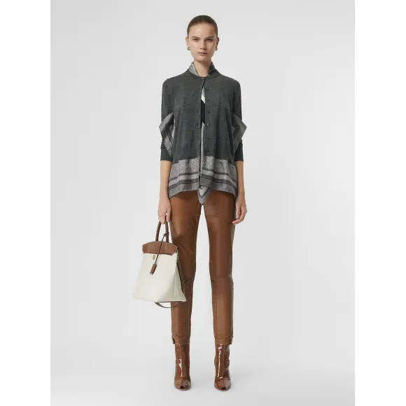 博百利/Burberry 女士 专属标识印花围巾装饰羊毛开衫 (麻灰色) 80169221