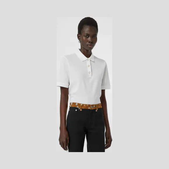博百利/Burberry 女士 专属标识图案珠地网眼布棉质 Polo 衫 (白色) 80171531