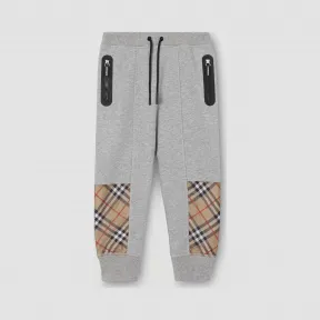 博百利/Burberry 童装 Vintage 格纹装饰棉质运动裤 (麻灰色)  80173821