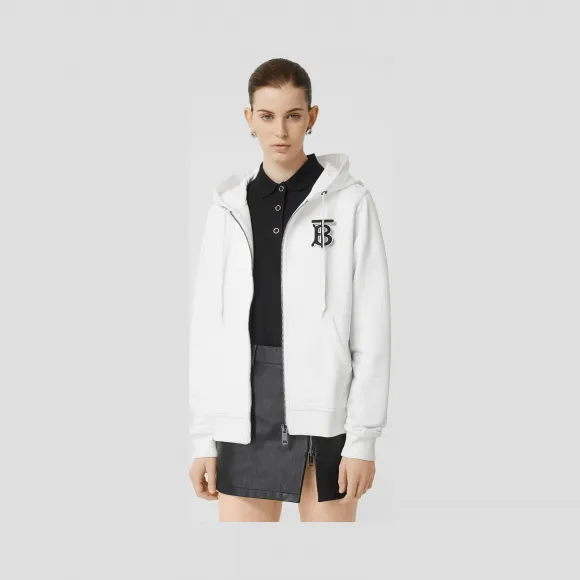 博百利/Burberry 女士 专属标识图案棉质宽松连帽上衣 (白色) 80174481