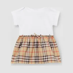 博百利/Burberry 童装 Vintage 格纹装饰棉质连衣裙 (白色) 80177301