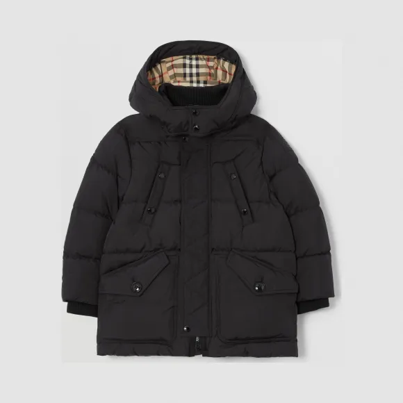 博百利/Burberry 童装 可拆式连帽羽绒服 (黑色)  80177821