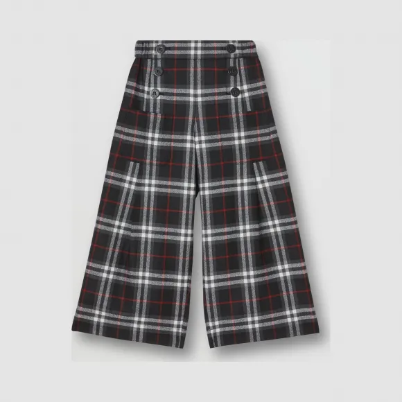 博百利/Burberry 童装 Vintage 格纹羊毛水手风长裤 (黑色)  80178251