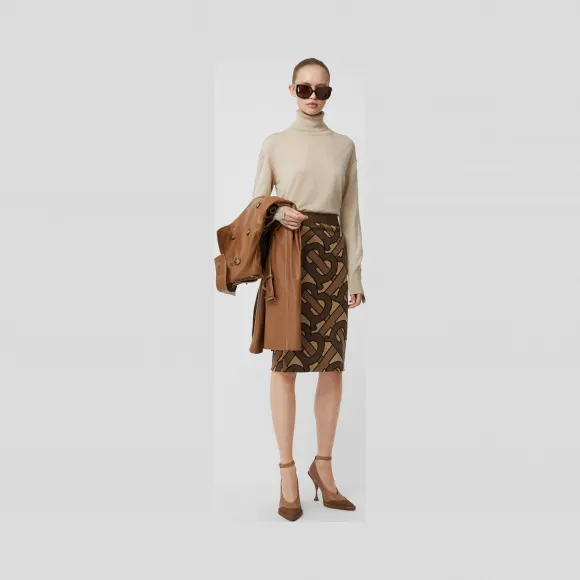 博百利/Burberry 女士 专属标识嵌花羊毛铅笔裙 (马鞍棕) 80191861