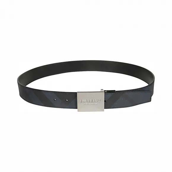 博百利/Burberry 男士 双面两用饰牌搭扣 London 格纹腰带 (海军蓝 / 黑色) 80198141