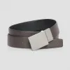 博百利/Burberry 男士 双面两用饰牌搭扣粒纹皮革腰带 (巧克力色 / 黑色) 80198161
