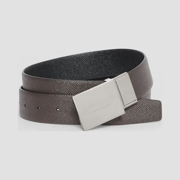 博百利/Burberry 男士 双面两用饰牌搭扣粒纹皮革腰带 (巧克力色 / 黑色) 80198161