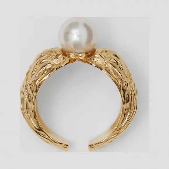 博百利/Burberry 女士 镀金树脂珍珠戒指 (浅金色 / 珍珠色)  80202541