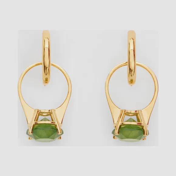 博百利/Burberry 女士 人造水晶戒指装饰镀金环状耳环 (浅金色 / 翡翠色) 80202721