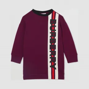 博百利/Burberry 童装 徽标印花平织针织连衣裙 (勃艮第酒红色)  80204891