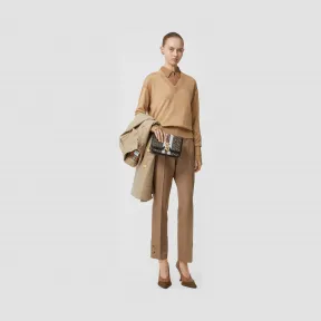 博百利/Burberry 女士 徽标装饰美利奴羊毛丝质针织衫 (饼干色) 80211701
