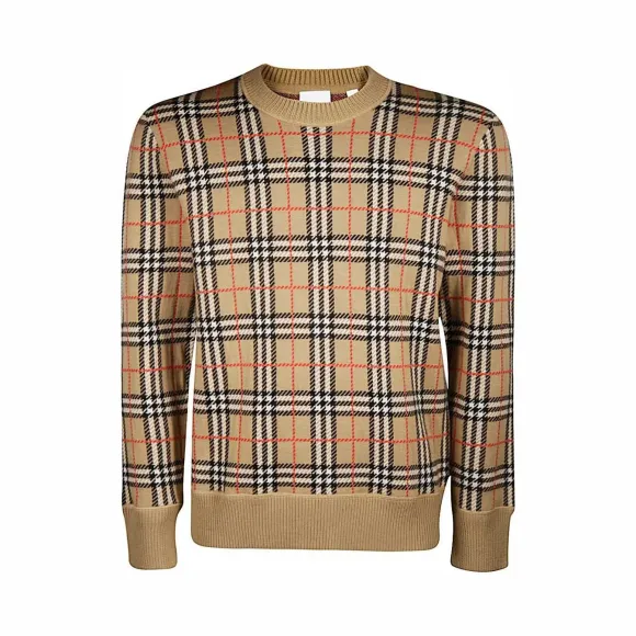 博百利/Burberry 男士 格纹提花美利奴羊毛衫 (典藏米色) 80213471