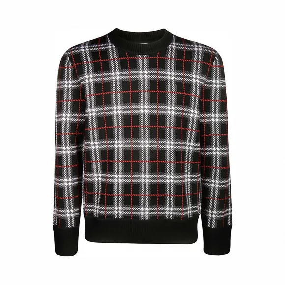 博百利/Burberry 男士 格纹提花美利奴羊毛衫 (黑色) 80213481