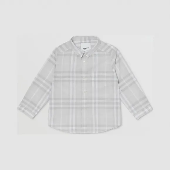 博百利/Burberry 童装 Vintage 格纹棉质衬衫 (浅灰色) 80214631