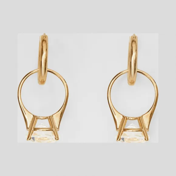 博百利/Burberry 女士 人造水晶戒指装饰镀金环状耳环 (浅金色 / 水晶色) 80215251