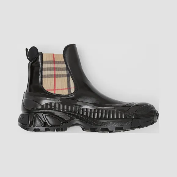 博百利/Burberry Vintage 格纹装饰涂层帆布切尔西靴 (黑色) - 男士  80218011