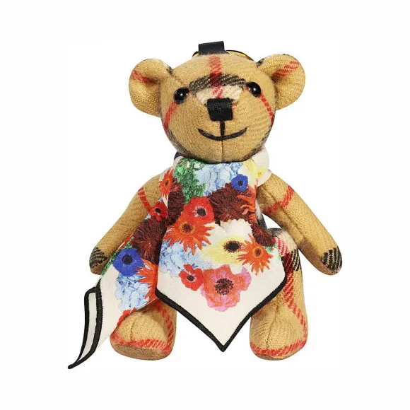 博百利/Burberry 花卉丝巾装饰 Thomas 泰迪熊吊饰 (古典黄色) - 女士  80234841
