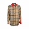 博百利/Burberry Vintage 格纹对比装饰弹力棉质衬衫 (典藏米色) - 女士  80242511