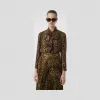 博百利/Burberry 豹纹丝质雪纺系带上衣 (深芥末色) - 女士  80242561