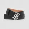 博百利/Burberry 专属标识图案皮革腰带 (黑色 / 钯金色) - 女士  80244841