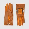 博百利/Burberry 专属标识嵌花羊绒内衬羔羊皮手套 (驼色 / 亮橙色)  80250011