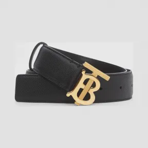 博百利/Burberry 专属标识图案粒纹皮革腰带 (黑色 / 浅金色) - 女士  80251771