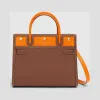 博百利/Burberry Title - 小号皮革双提柄泰尔勒手袋 (棕褐色 / 亮橙色) - 女士  80254201